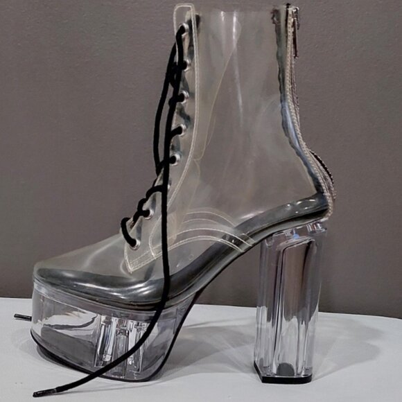 💥KILLER BOOTS!💥DOLLS KILL CURRENT MOOD TRANSPARENT PLATFORM LACE -UP BOOTS - Picture 4 of 16